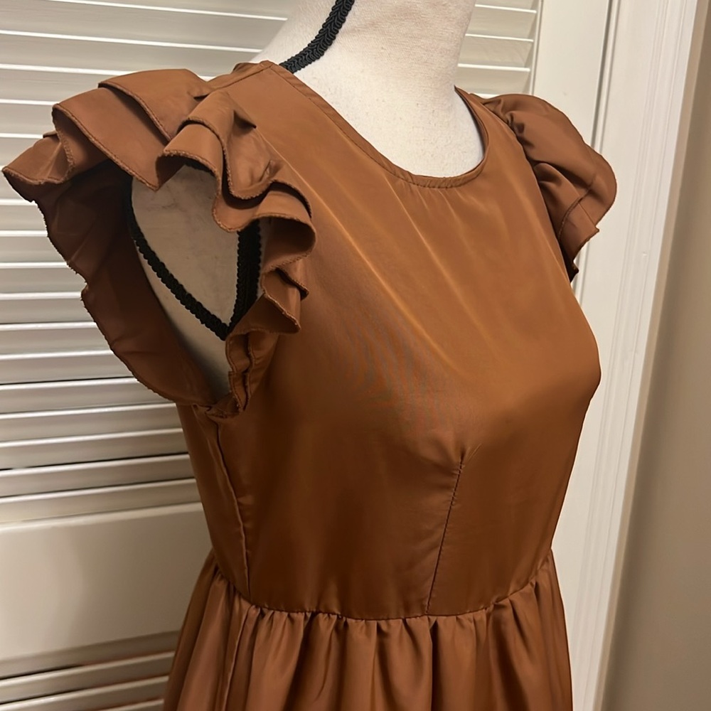 Sold on mercari.  SHEIN Tiered Ruffled Midi Dress in Brown, Size Small, EUC - Picture 9 of 17